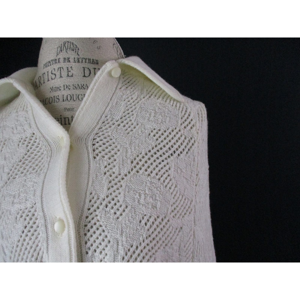 Vintage White Open Knit Crochet Lace Fringe Sweater Shawl Size Large